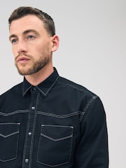 Preto - Camisa de manga curta estilo western com dois bolsos - Imagem 4 de 5