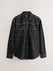Black Twin Pocket Western Style Short Sleeve Shirt - Image 6 of 8