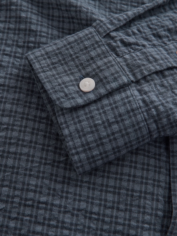 Indigo Blue Textured Check Long Sleeve Shirt - Image 2 of 8