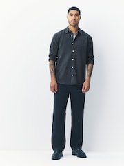 Indigo Blue Textured Check Long Sleeve Shirt - Image 6 of 8