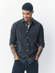 Indigo Blue Textured Check Long Sleeve Shirt - Image 7 of 8