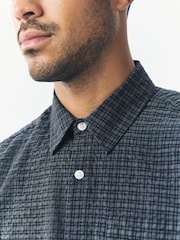 Indigo Blue Textured Check Long Sleeve Shirt - Image 8 of 8
