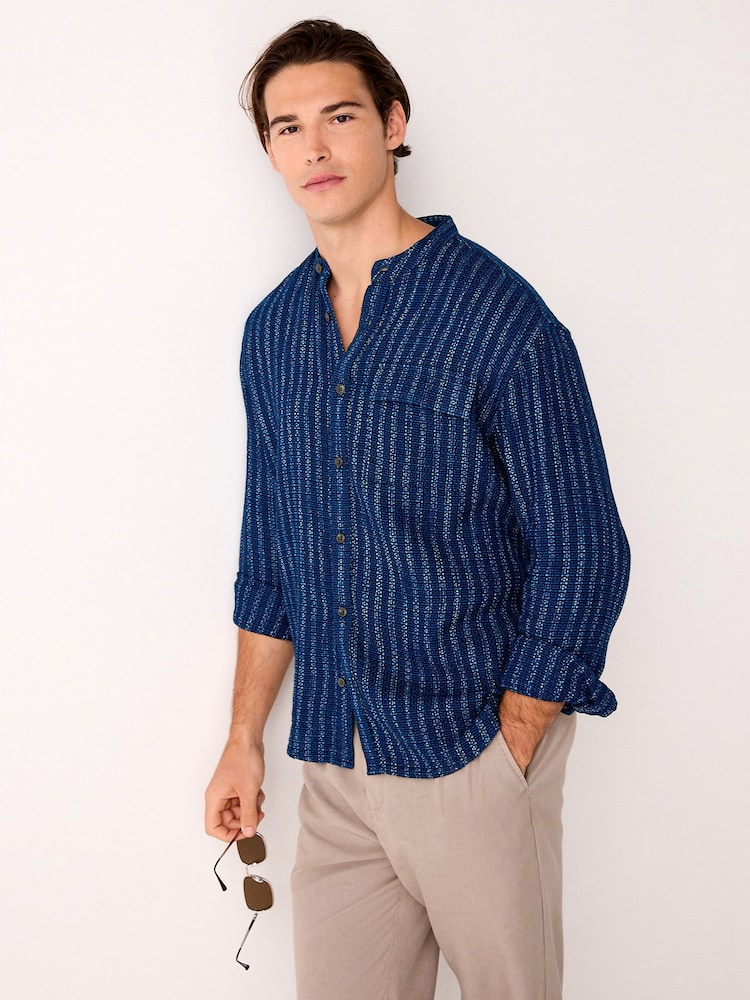 Navy Blue Textured Stripe Long Sleeve Shirt - Image 1 of 8 Navy Blue Textured Stripe Long Sleeve Shirt - Image 1 of 8