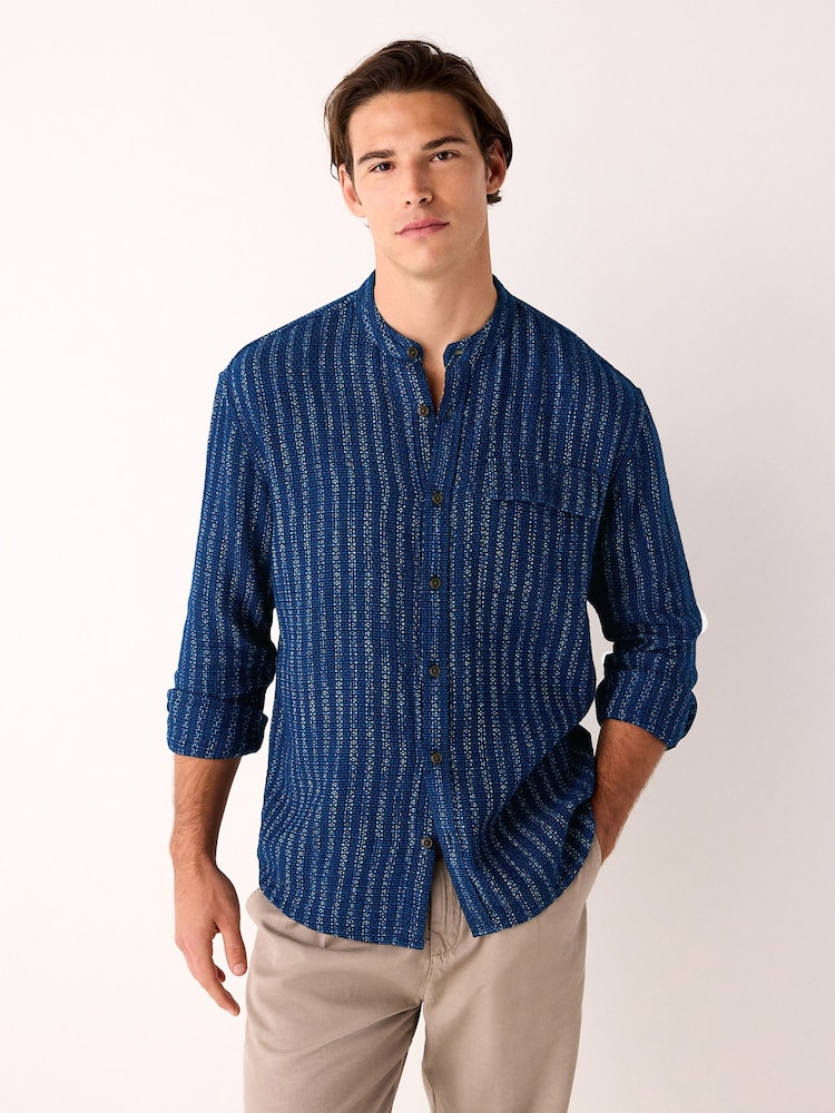 Navy Blue Textured Stripe Long Sleeve Shirt - Image 2 of 8 Navy Blue Textured Stripe Long Sleeve Shirt - Image 2 of 8