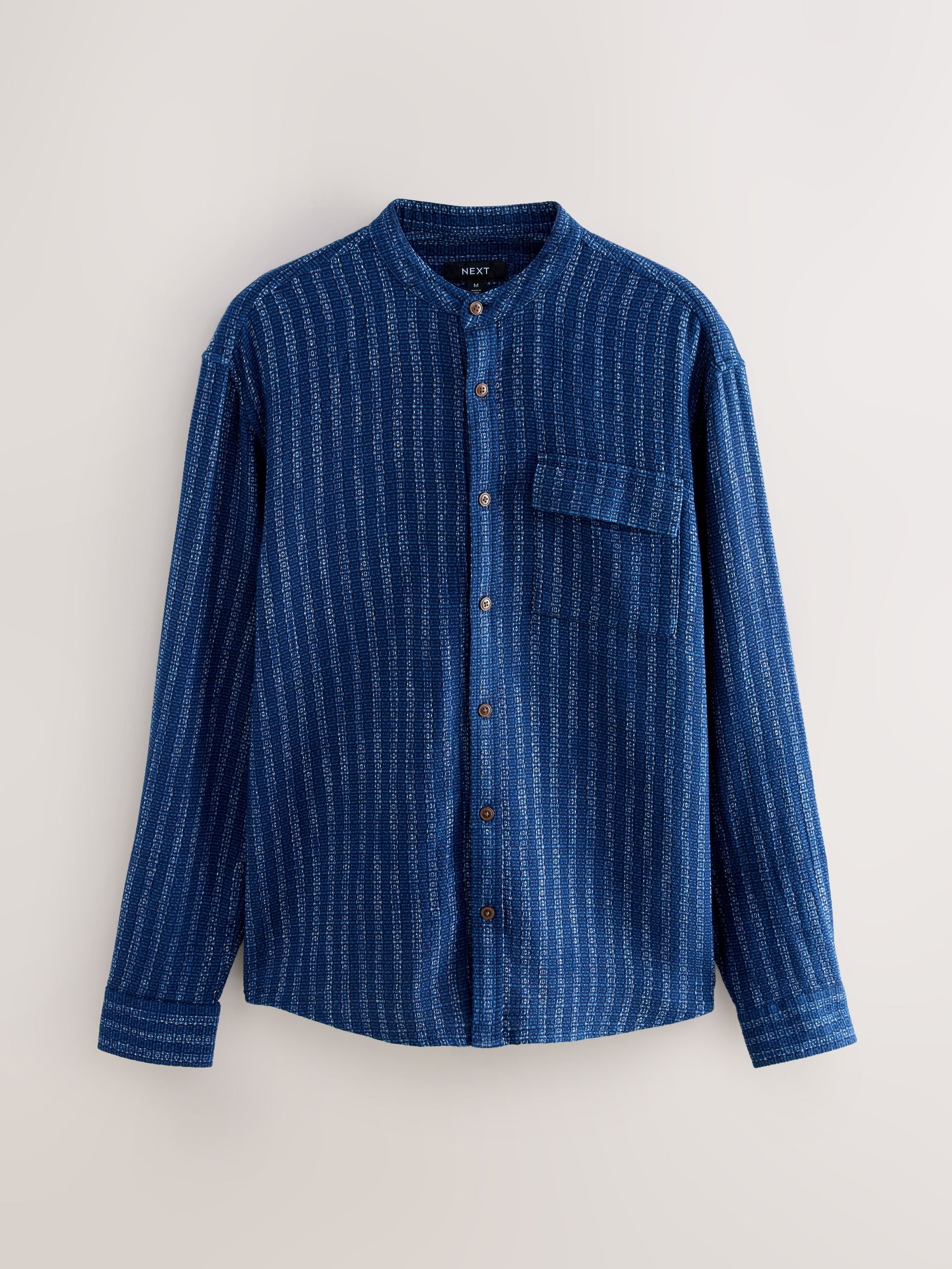 Next：日本 ネイビー ブルー - テクスチャード ストライプ 長袖シャツ