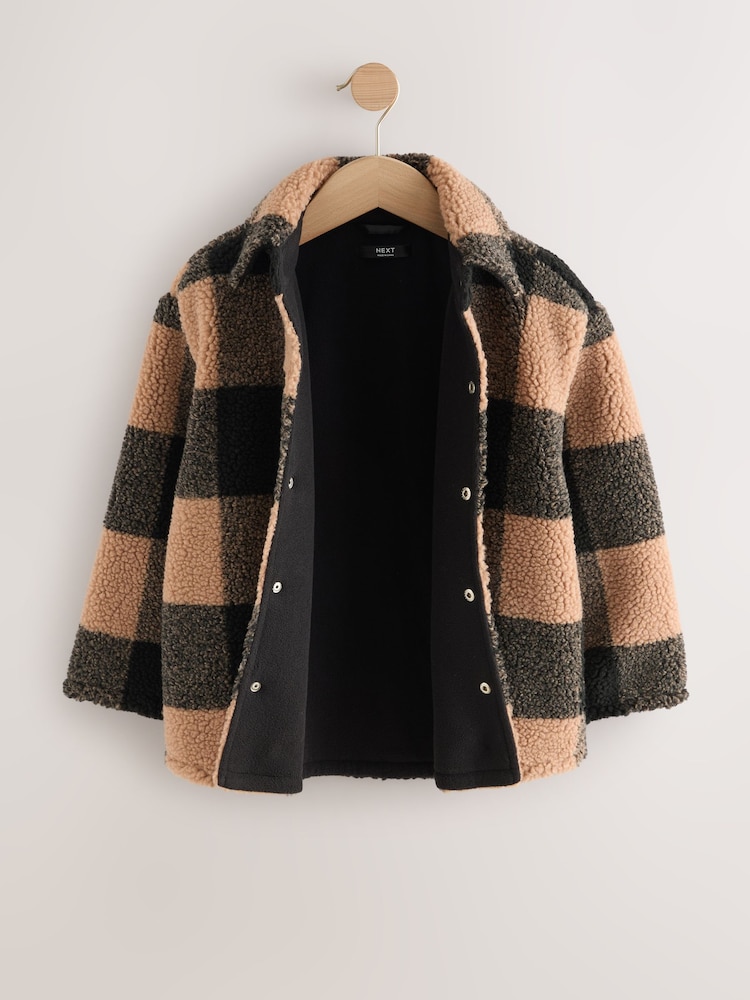 Black/Tan Buffalo Borg Fleece Check Shacket (3-16yrs) - Image 2 of 5 Black/Tan Buffalo Borg Fleece Check Shacket (3-16yrs) - Image 2 of 5