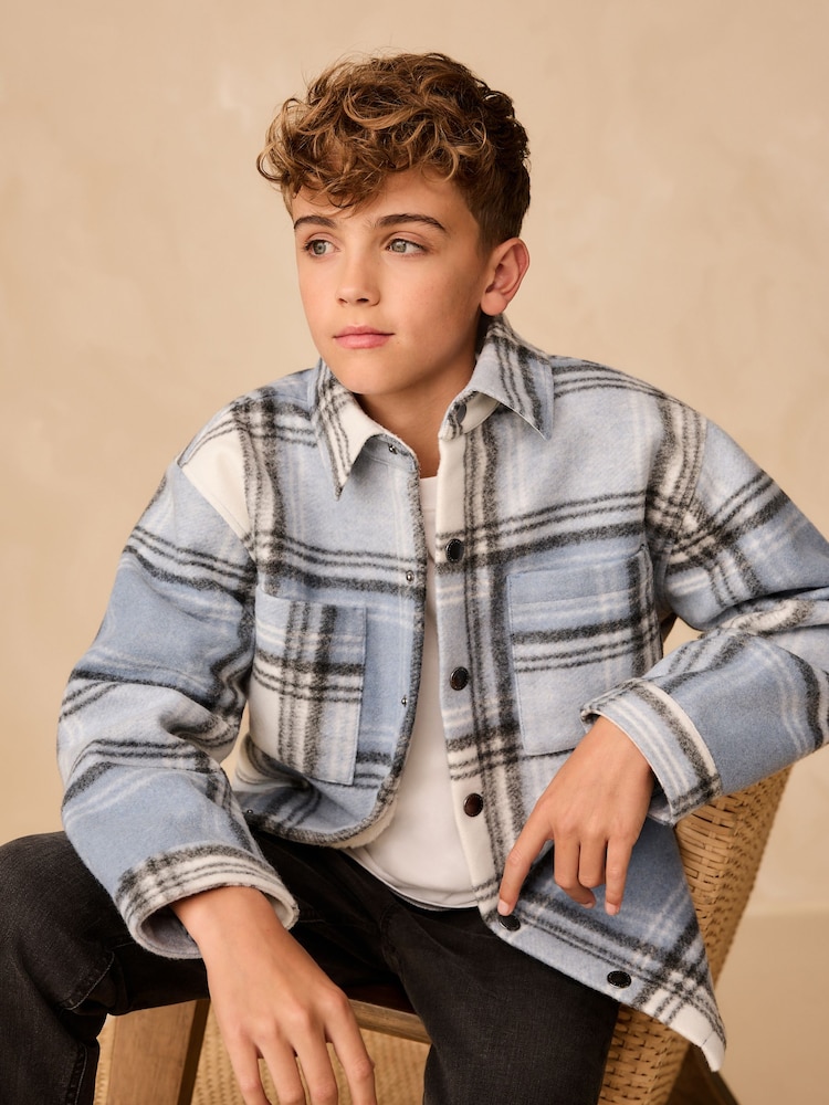 Blue Check Lined Shacket (3-16yrs) - Image 1 of 4