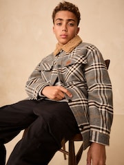 Grey Check Borg Collar Lined Shacket (3-16yrs) - Image 2 of 9