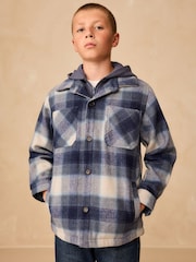 Navy Blue Borg Lined Hooded Check Shacket (3-16yrs) - Image 1 of 10