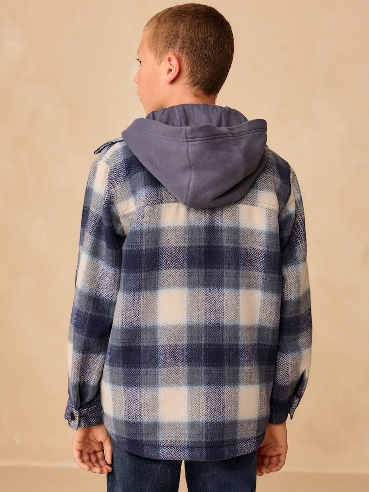 Navy Blue Borg Lined Hooded Check Shacket (3-16yrs) - Image 2 of 10