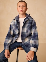 Navy Blue Borg Lined Hooded Check Shacket (3-16yrs) - Image 3 of 10