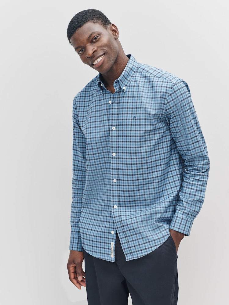 Indigo Blue Long Sleeve Check Oxford Shirt - Image 1 of 8