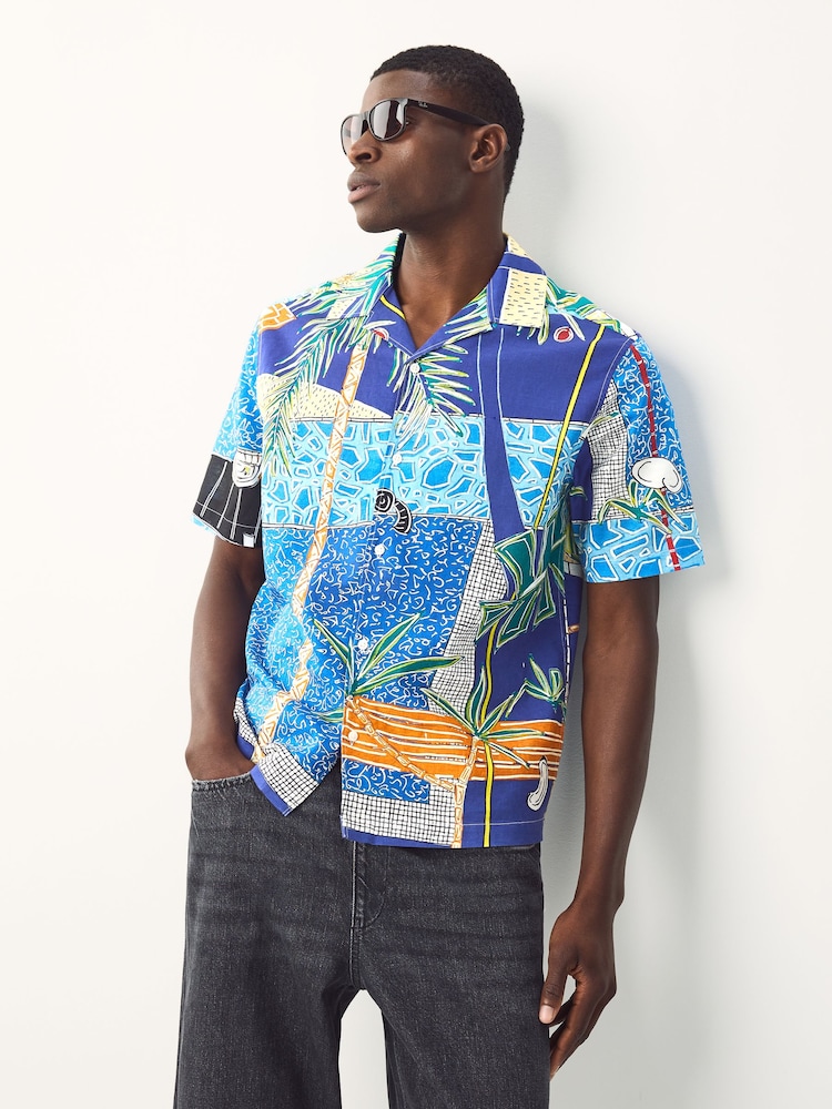 Синий кобальт - Alec Cummings Printed Short Sleeve Shirt - Изображение 1 из 8