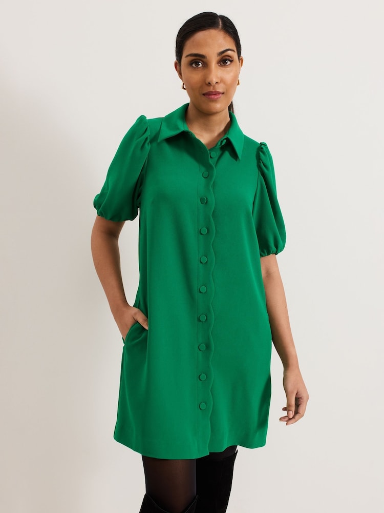 Phase Eight Green Petite Candice Scallop Dress - Image 1 of 6