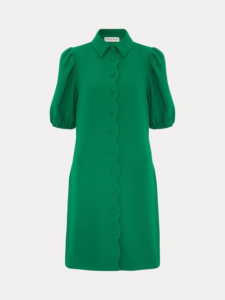 Phase Eight Green Petite Candice Scallop Dress - Image 6 of 6