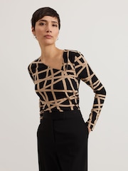 Phase Eight Black Lilah Asymmetric Ribbon Print Top - Image 1 of 6