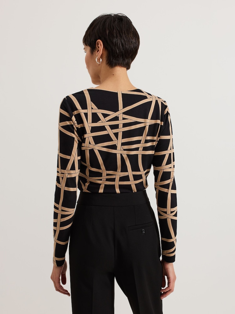 Phase Eight Black Lilah Asymmetric Ribbon Print Top - Image 2 of 6