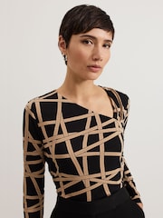 Phase Eight Black Lilah Asymmetric Ribbon Print Top - Image 4 of 6