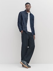 Indigo Blue 100% Cotton Stripe Chore Shacket Overshirt - Image 2 of 9