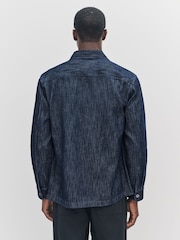 Indigo Blue 100% Cotton Stripe Chore Shacket Overshirt - Image 3 of 9