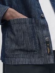 Indigo Blue 100% Cotton Stripe Chore Shacket Overshirt - Image 4 of 9