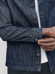 Indigo Blue 100% Cotton Stripe Chore Shacket Overshirt - Image 5 of 9