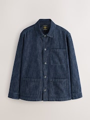 Indigo Blue 100% Cotton Stripe Chore Shacket Overshirt - Image 6 of 9
