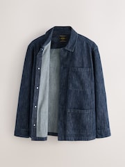 Indigo Blue 100% Cotton Stripe Chore Shacket Overshirt - Image 7 of 9
