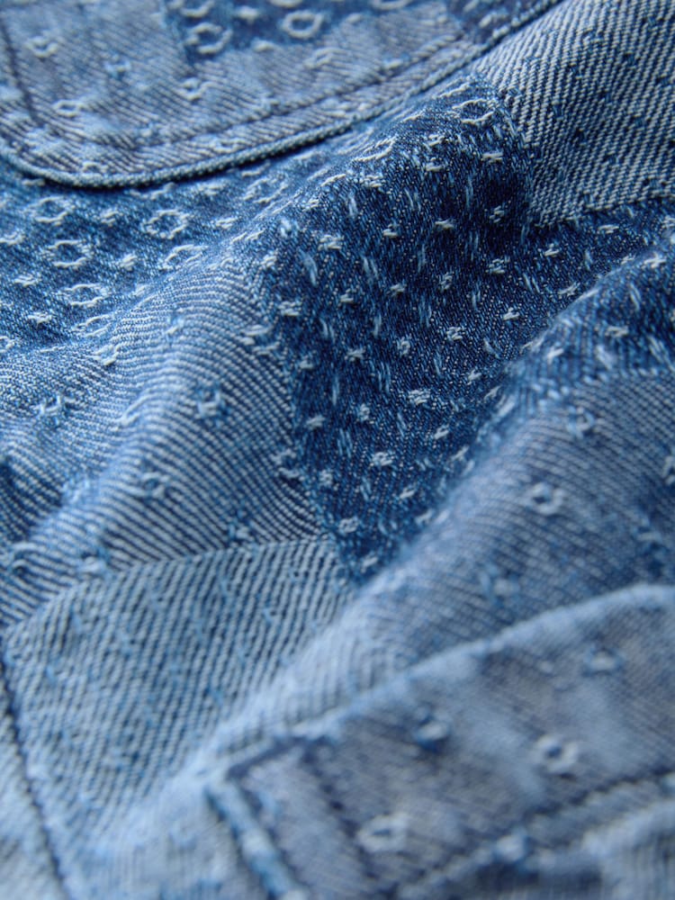 Синий деним - Patchwork Denim Shacket - Изображение 2 из 3