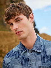 Blue Denim Patchwork Denim Shacket - Image 4 of 9