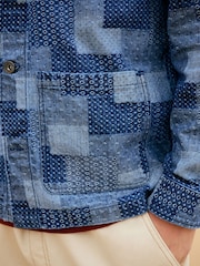 Blue Denim Patchwork Denim Shacket - Image 5 of 9