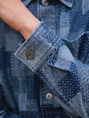 Blue Denim Patchwork Denim Shacket - Image 6 of 9