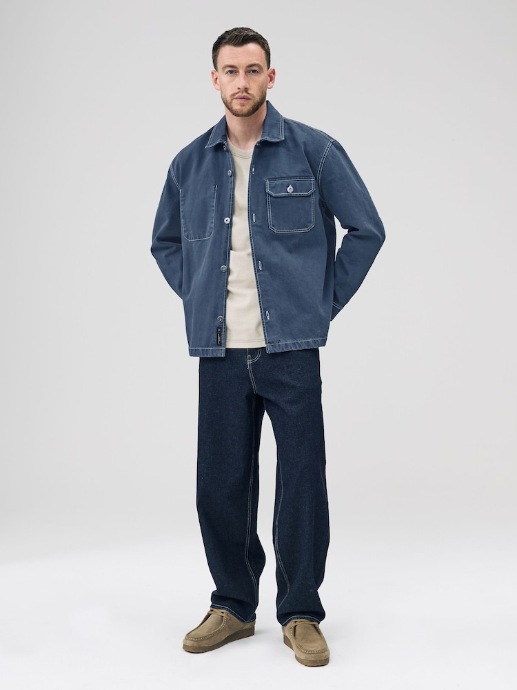Navy Blue Canvas Shacket Overshirt - Image 2 of 8 Navy Blue Canvas Shacket Overshirt - Image 2 of 8