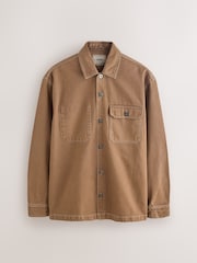 Camel Brown Canvas Shacket Overshirt - Image 4 of 6