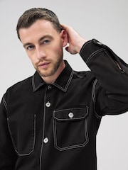 Schwarz - Canvas Shacket Overshirt - Bild 4 von 8
