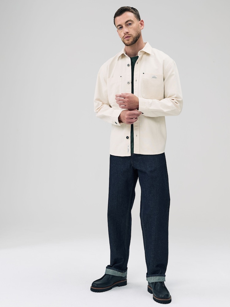 Ecru Twin Pocket Canvas Shacket Overshirt - Image 2 of 8