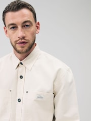Ecru Twin Pocket Canvas Shacket Overshirt - Image 4 of 8