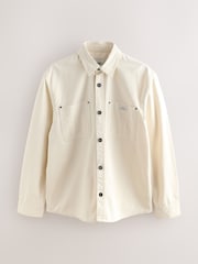 Ecru Twin Pocket Canvas Shacket Overshirt - Image 6 of 8