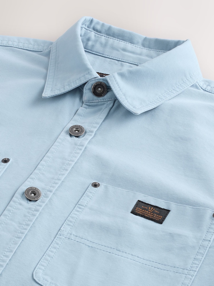 Light Blue Twin Pocket Canvas Shacket Overshirt - Image 8 of 8