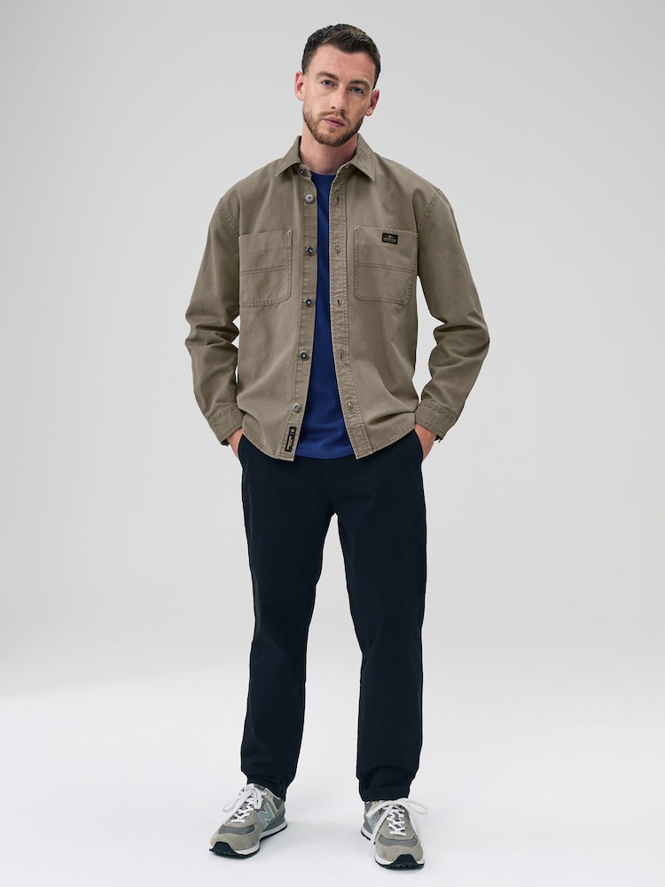 Khaki Green Twin Pocket Canvas Shacket Overshirt - Image 2 of 8