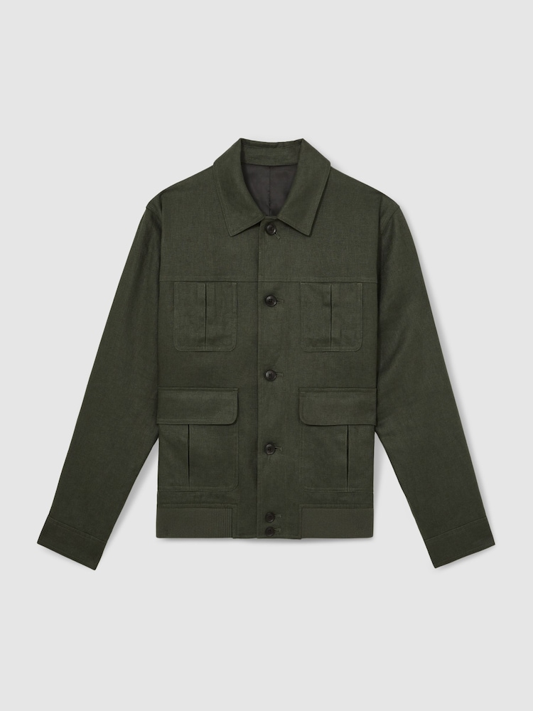 Reiss Khaki Green Adam Linen Four-Pocket Jacket - Image 2 of 7