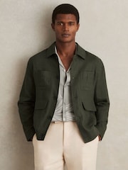 Reiss Khaki Green Adam Linen Four-Pocket Jacket - Image 3 of 7