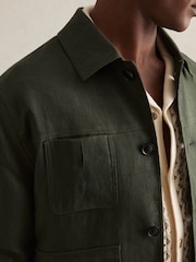 Reiss Khaki Green Adam Linen Four-Pocket Jacket - Image 4 of 7