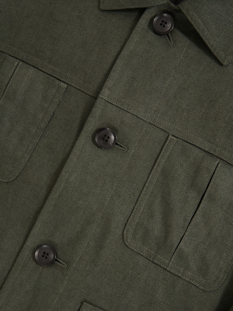 Reiss Khaki Green Adam Linen Four-Pocket Jacket - Image 7 of 7