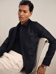 Reiss Navy Adam Linen Four-Pocket Jacket - Image 1 of 7