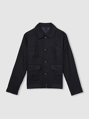 Reiss Navy Adam Linen Four-Pocket Jacket - Image 2 of 7