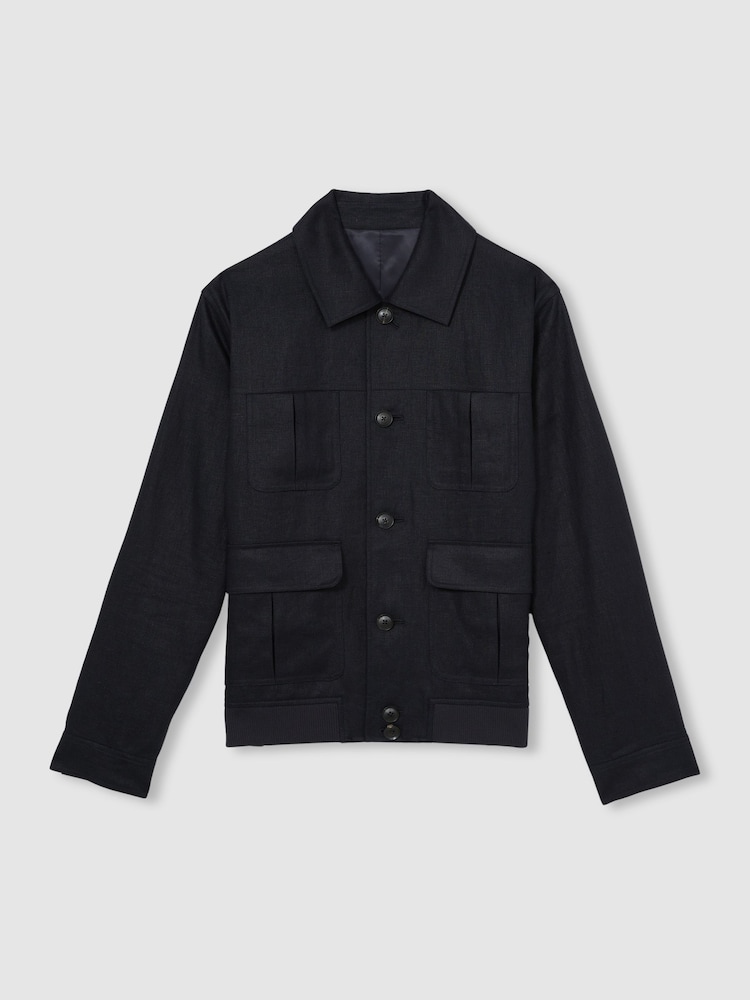 Reiss Navy Adam Linen Four-Pocket Jacket - Image 2 of 7