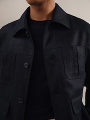 Reiss Navy Adam Linen Four-Pocket Jacket - Image 4 of 7