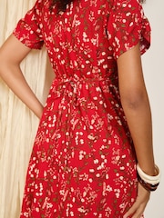 Friends Like These Red Floral Textured Button Through V-Neck Mini Dress - Image 3 of 5