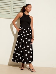 Friends Like These Black/White Drop Waist 2 in 1 Midi Dress - Image 1 of 5